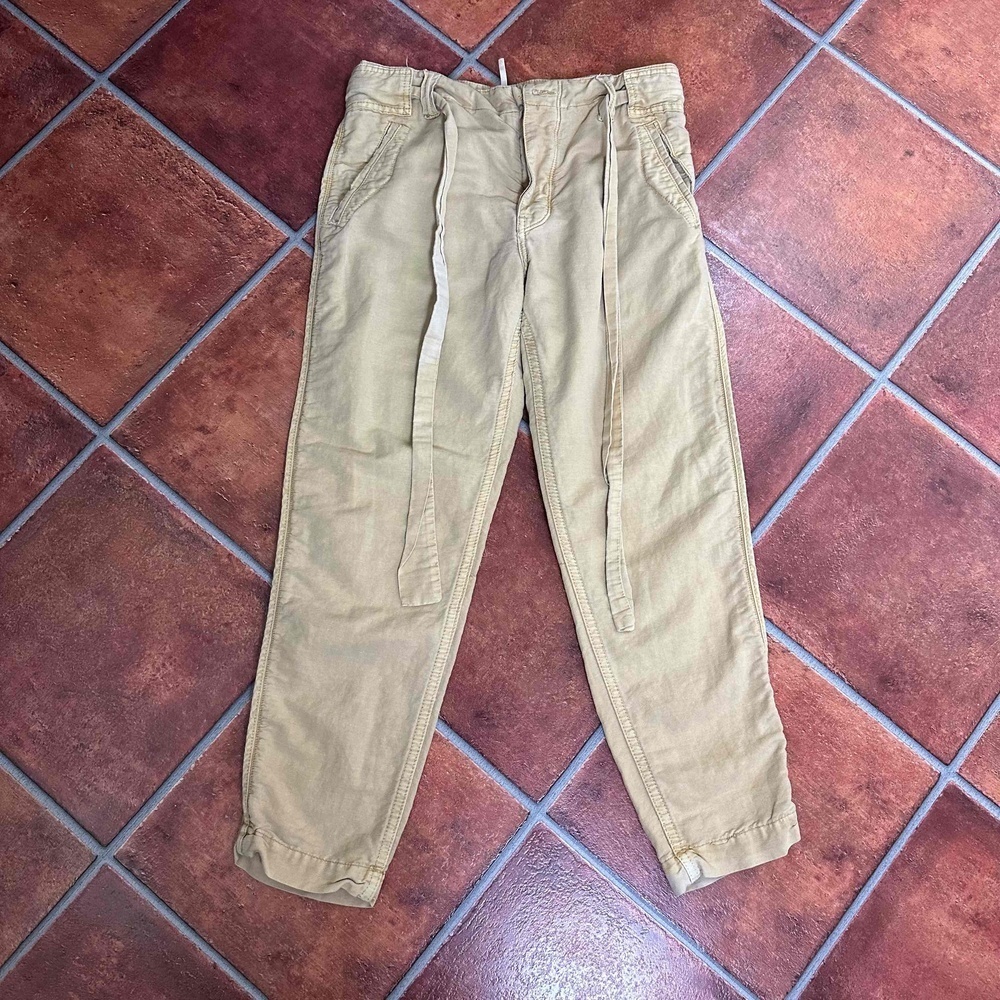 Free People Beige Drawstring Waist Button Closure Casual Pants Size Small